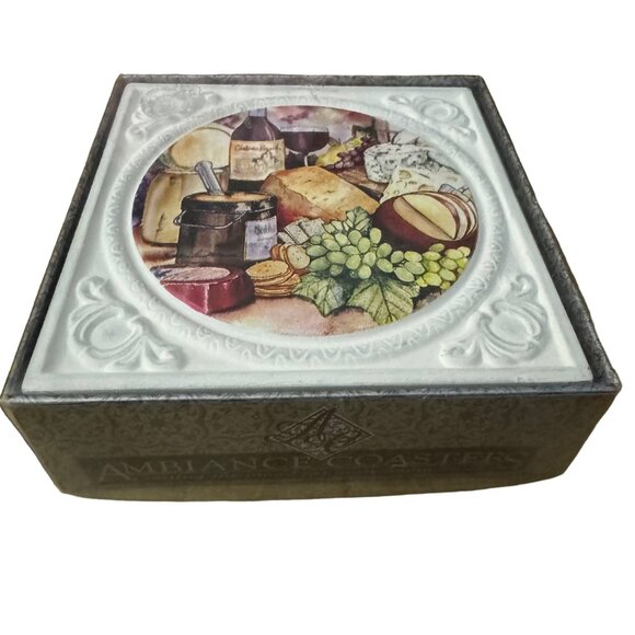 Vintage Ambiance Coasters Set of 4 Ceramic Square Embossed Beverage Holders - Picture 2 of 5